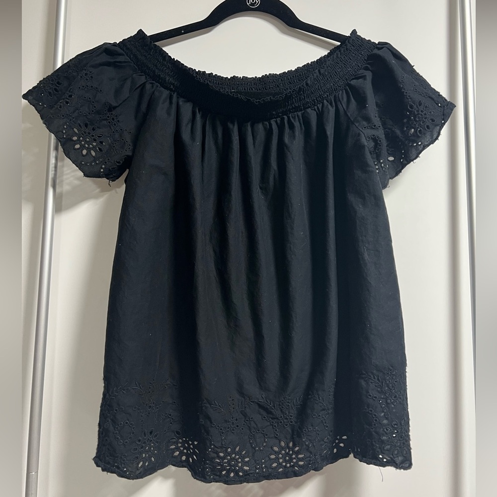 Old Navy Black Off Shoulder Eyelet Blouse